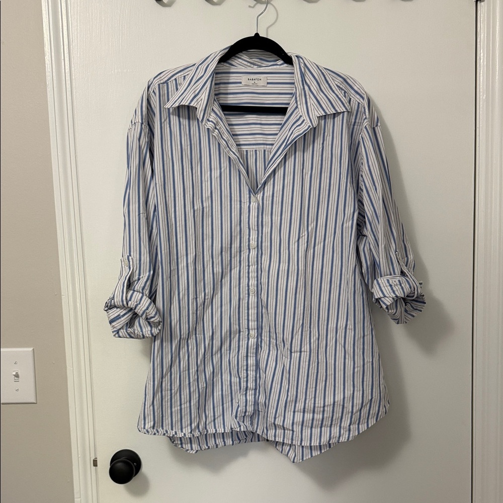 Aritzia Babaton Collared Button-Up Shirt - Blue & White Stripe